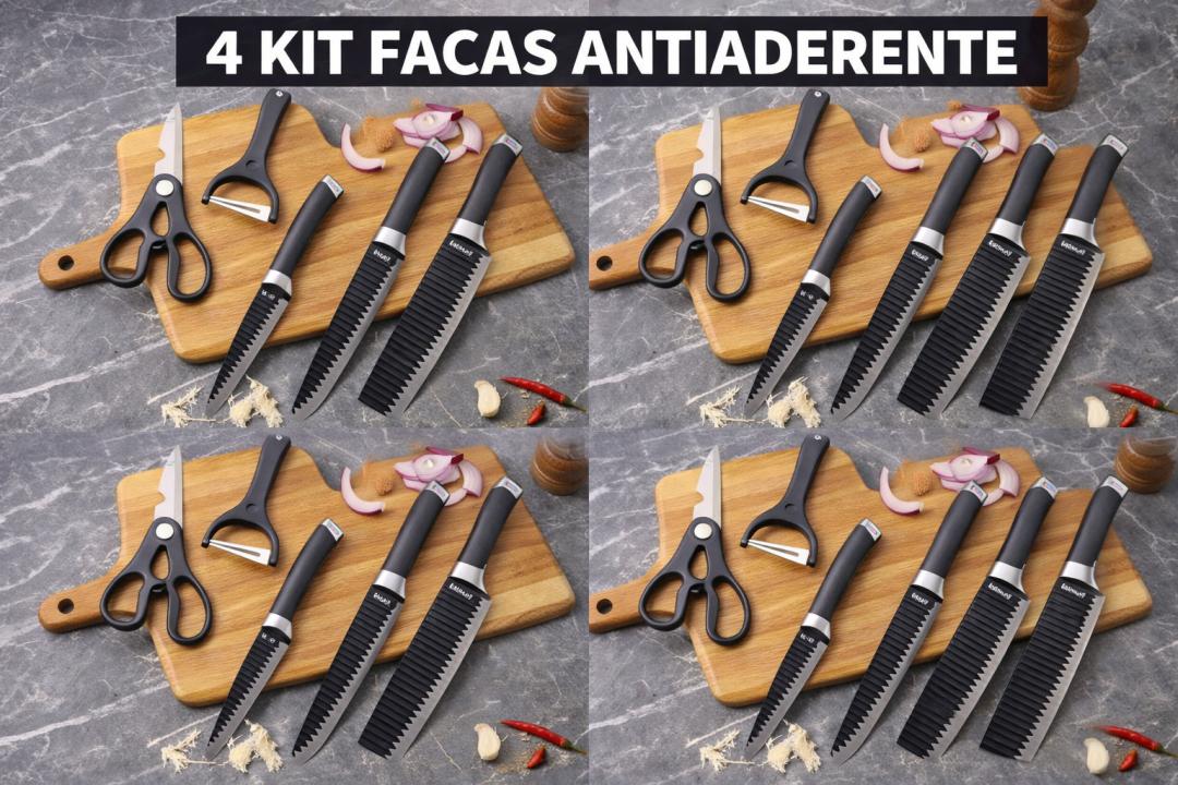 4 Kits de Seis Facas Antiaderentes