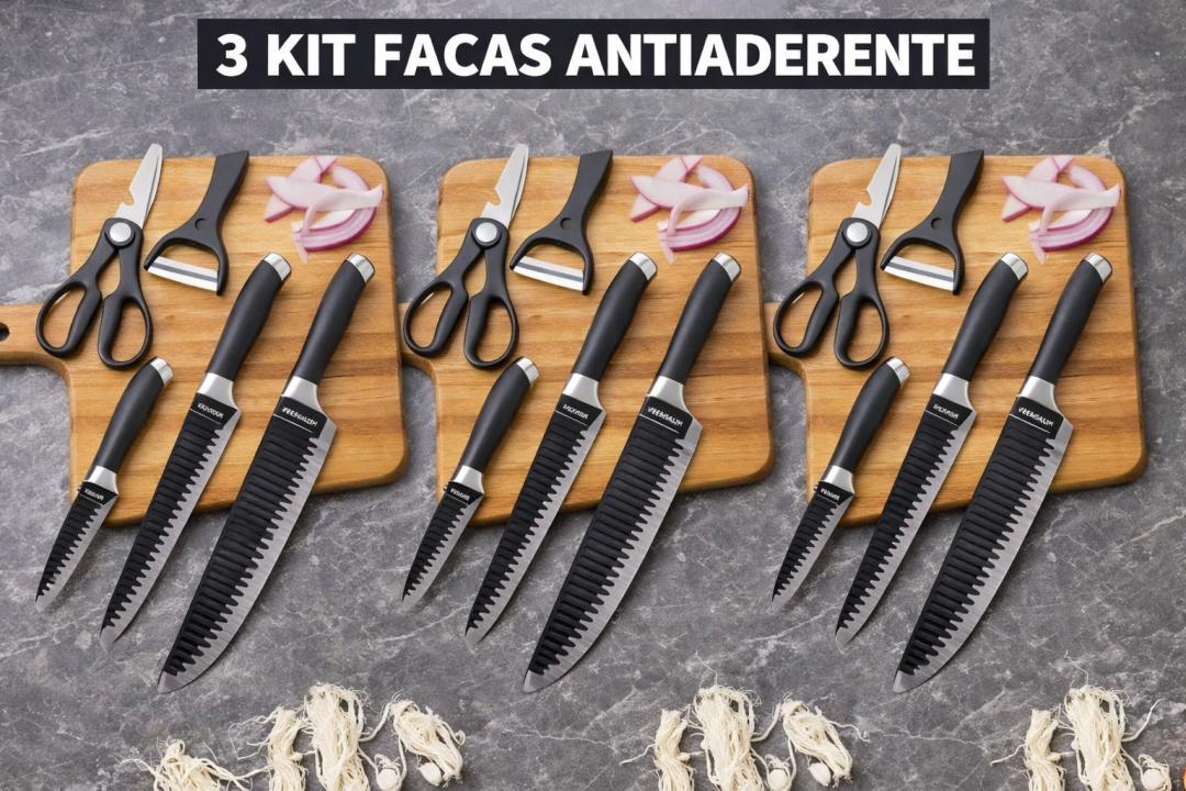 3 Kits de Seis Facas Antiaderentes
