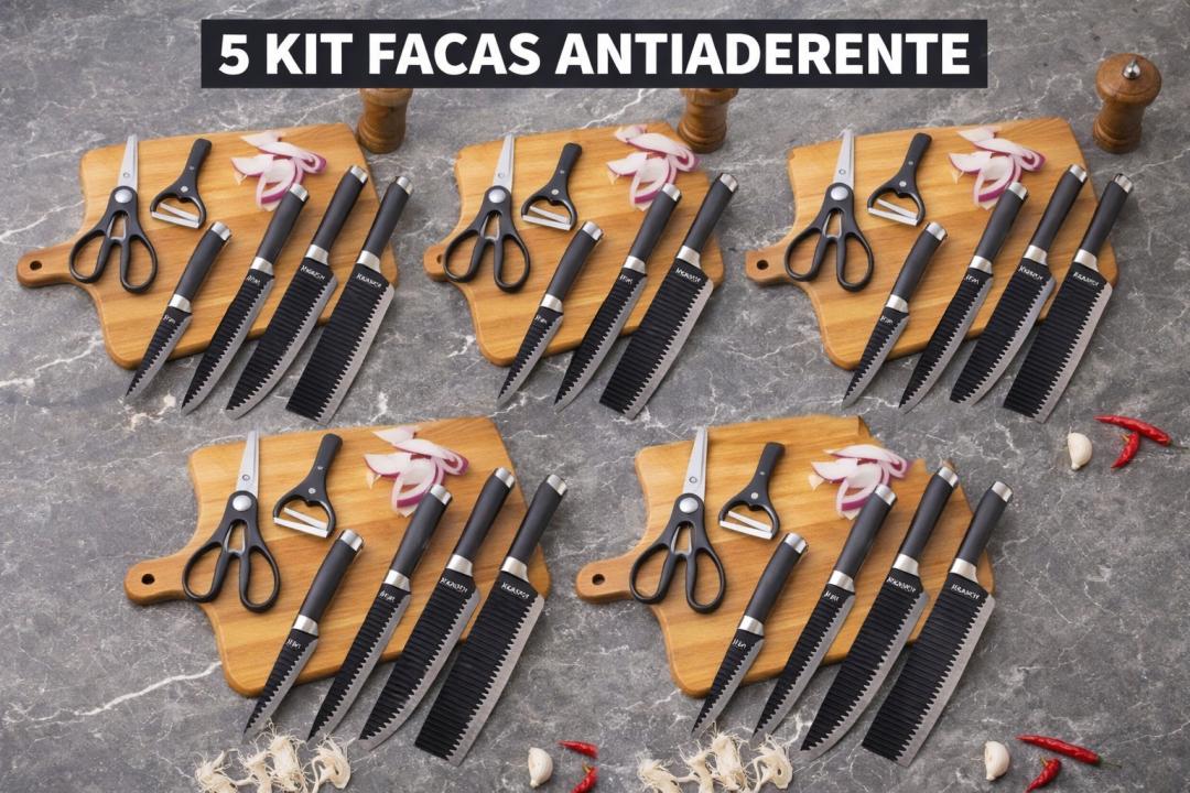 5 Kits de Seis Facas Antiaderentes