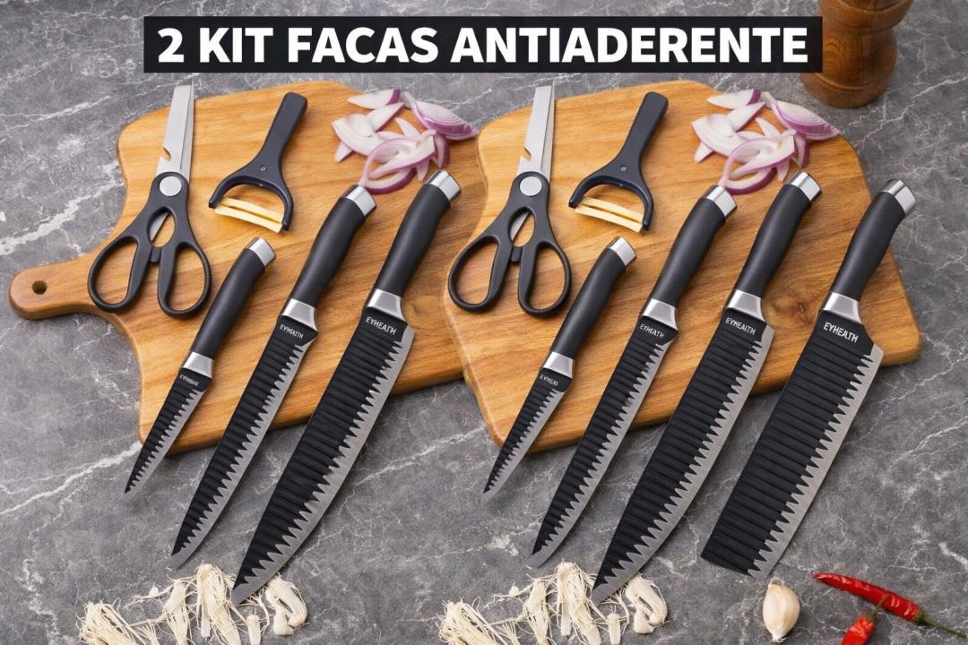 2 Kits de Seis Facas Antiaderentes